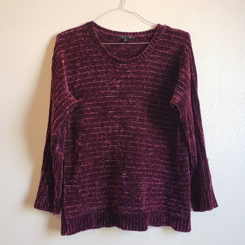 Cyrus- Chenille Crew Plush Pullover Sweater Burganduy